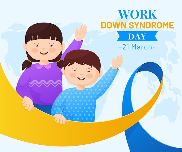 Free vector world down syndrome day illustration with little girls waving