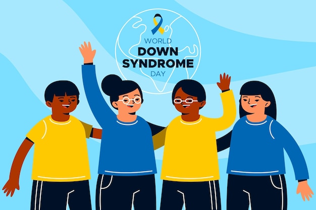 Vettore gratuito illustrazione di giornata mondiale della sindrome di down con persone che si abbracciano