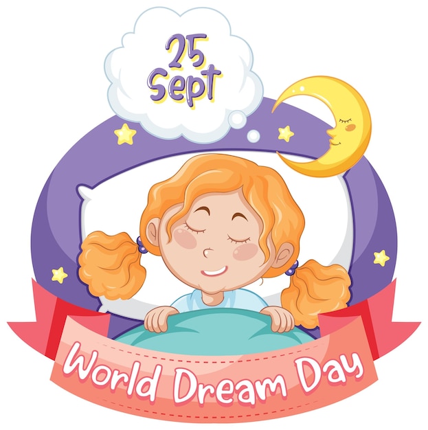 World dream day banner design with cartoon character