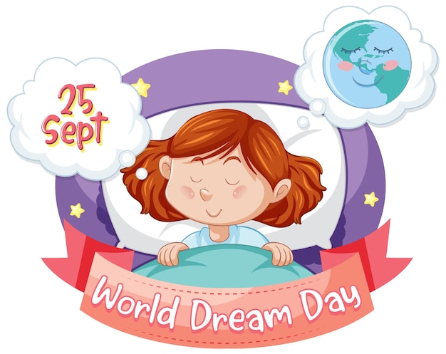 World dream day banner design with cartoon character