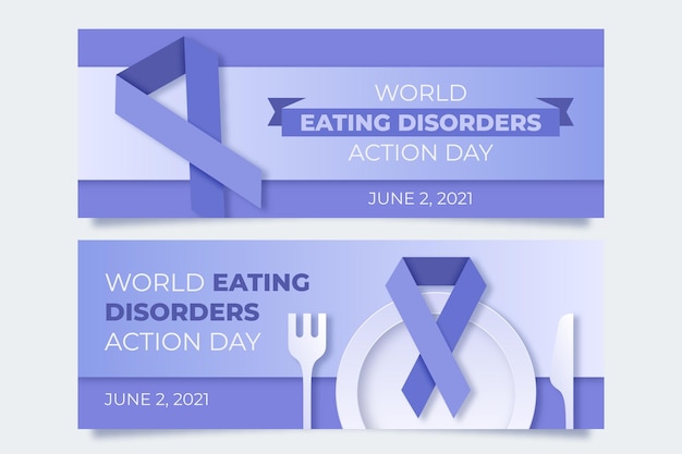 Free vector world eating disorders action day banners set in paper style