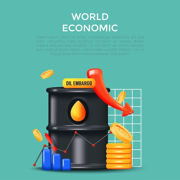 Prezzi del petrolio dell'economia mondiale le azioni degli indici del mercato azionario stanno segnalando tariffe prezzi del petrolio trading in borsa concetto di investimento aziendale creativo illustrazione vettoriale di progettazione 3d realistica
