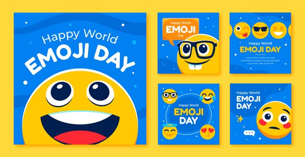 Vettore gratuito set di post instagram per la giornata mondiale delle emoji