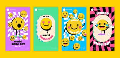 Free vector world emoji day instagram story collection