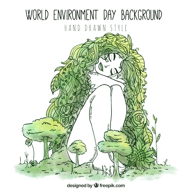 World environment day background in hand-drawn style