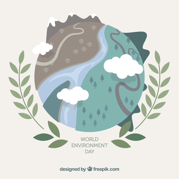 Бесплатное векторное изображение Всемирный день окружающей среды фон с различными пейзажами