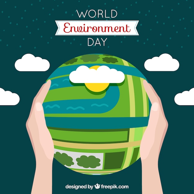 Free vector world environment day background with earth globe and clouds