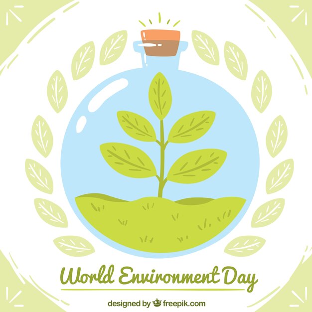 World environment day background with a tree in a bottle