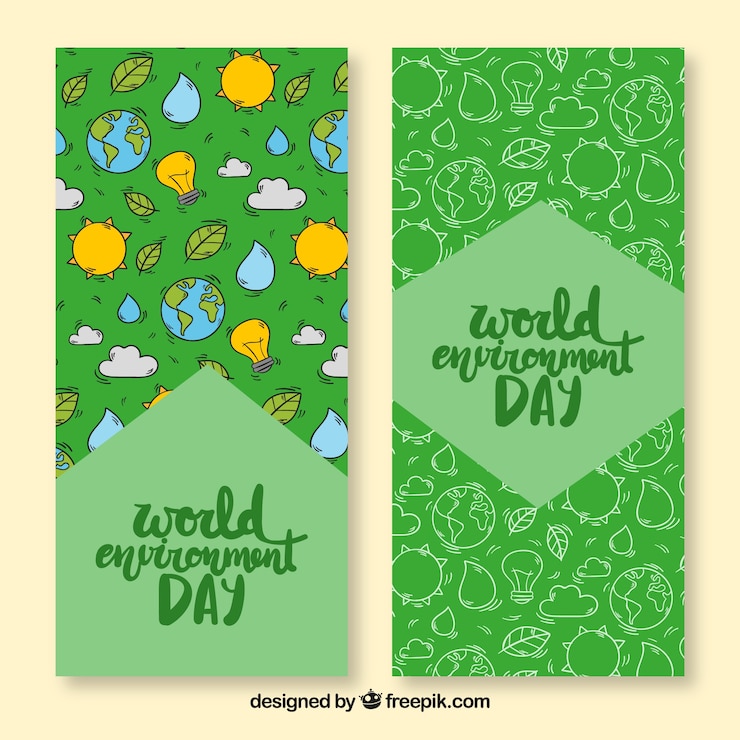 मुफ़्त वेक्टर world environment day banner with sun and earth pattern