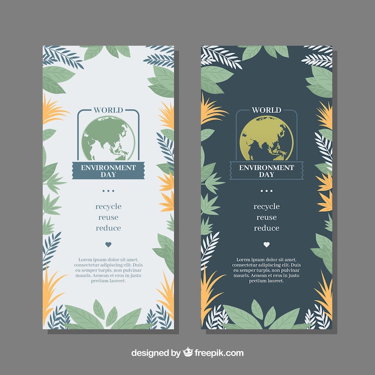 Free Vector world environment day banners with decorative vegetation