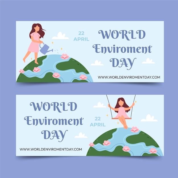 Free vector world environment day flat banner set