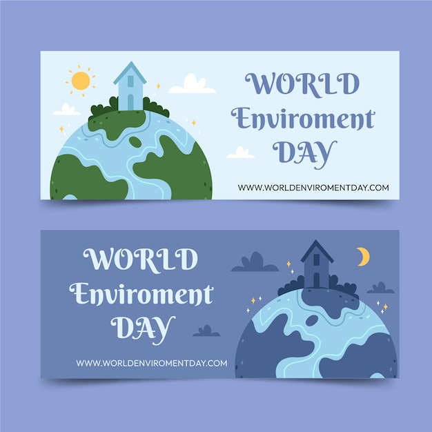 Бесплатное векторное изображение Набор плоских баннеров всемирного дня окружающей среды