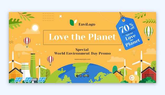 Vettore gratuito banner piatto della giornata mondiale dell'ambiente