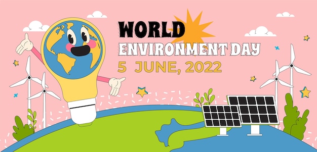 Banner piatto disegnato a mano della giornata mondiale dell'ambiente