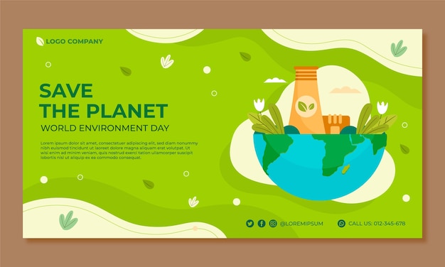 세계 환경의 날 손으로 그린 평면 페이스 북 광고