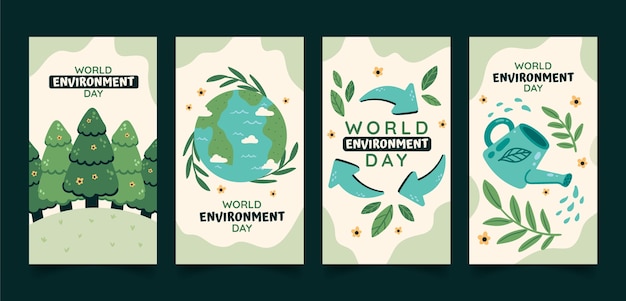 World environment day hand drawn flat ig stories collection