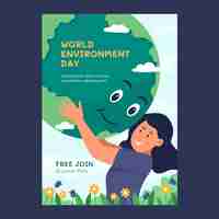 Free vector world environment day hand drawn flat poster or flyer