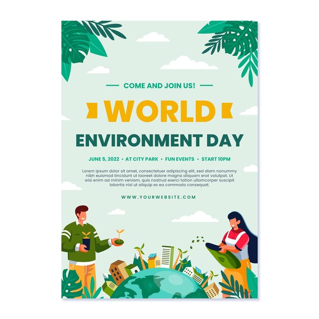 Всемирный день окружающей среды нарисованный от руки плоский плакат или флаер