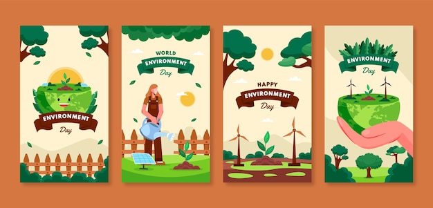 Free vector world environment day hand drawn ig stories collection