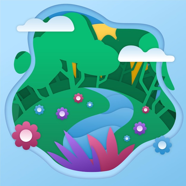 Бесплатное векторное изображение Всемирный день окружающей среды в бумажном стиле с природой