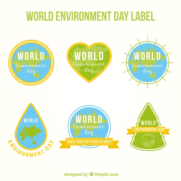 Free vector world environment day label collection with different shapes