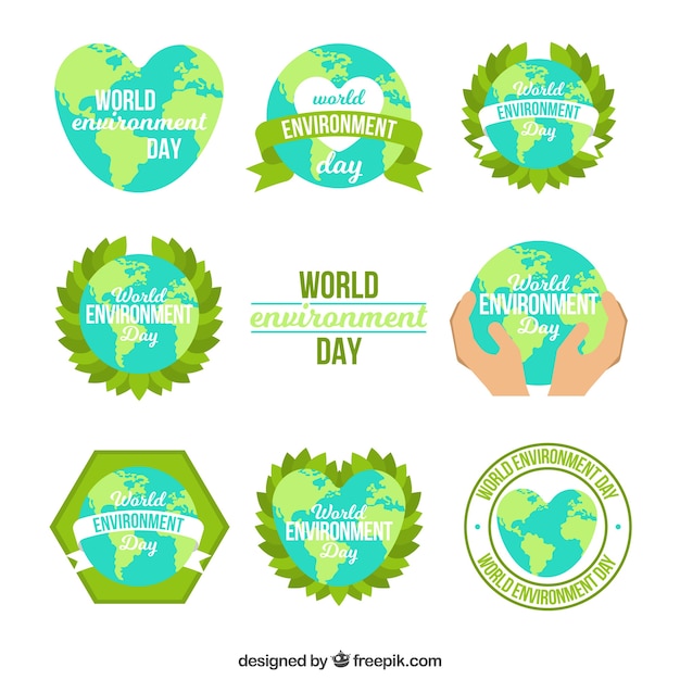 Free vector world environment day label collection with earth globe shape