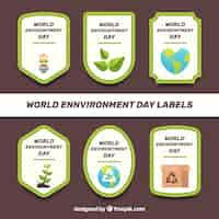 Free vector world environment day labels with dot background collection