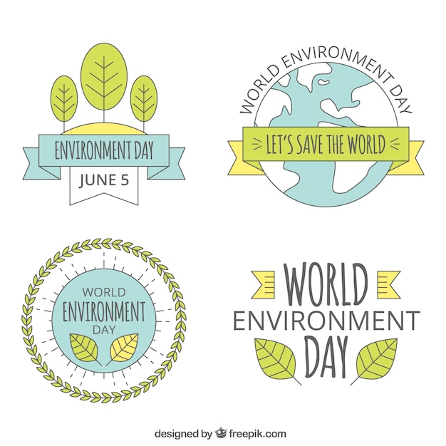 Free vector world environment day lable collection with ribbons