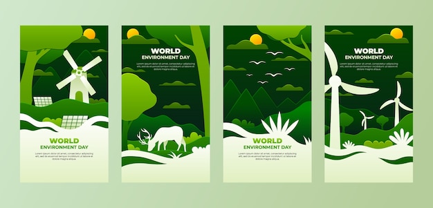 Collezione di storie ig in stile carta per la giornata mondiale dell'ambiente