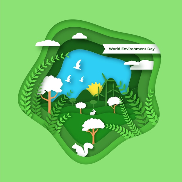 Free vector world environment day in paper style with nature