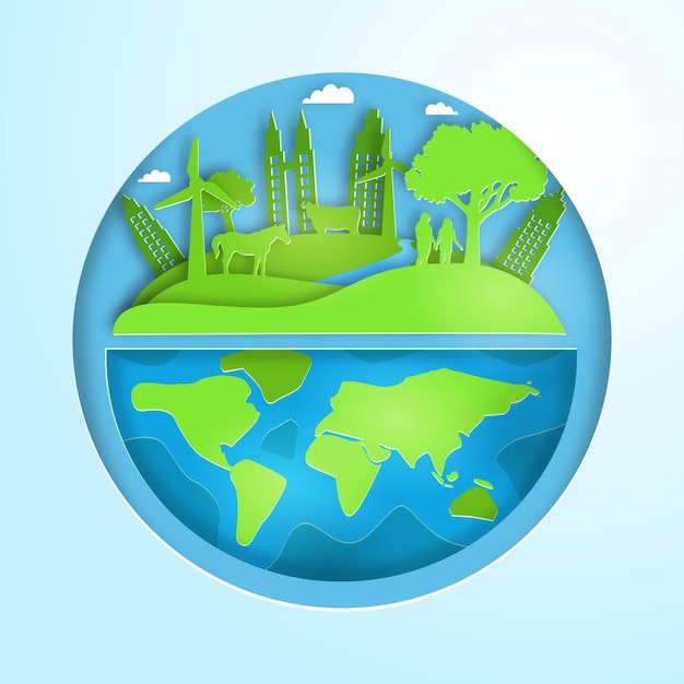 Всемирный день окружающей среды в бумажном стиле с планетой