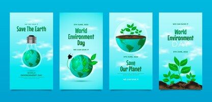 Free vector world environment day realistic ig stories collection
