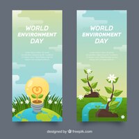 World environment day vertical banner with light bulb