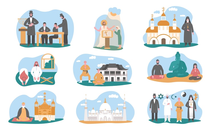 Free Vector world flat religions set