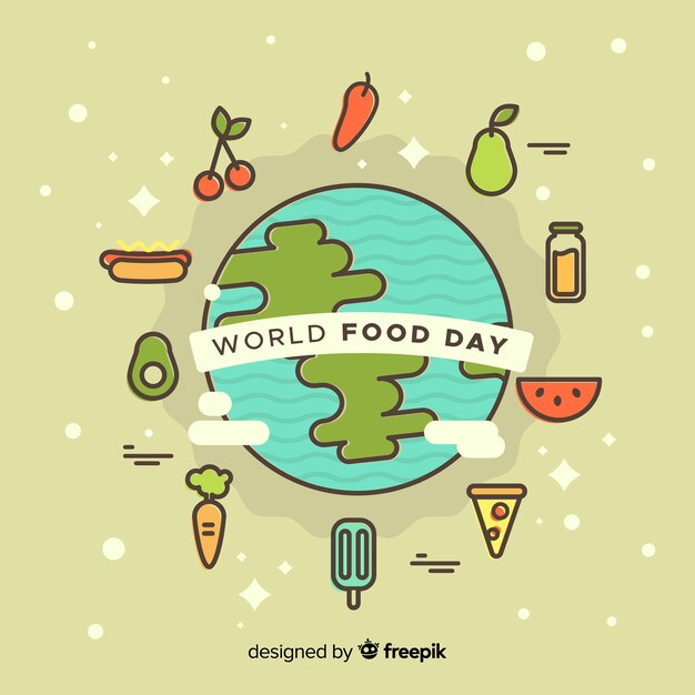 地球の周りの食べ物と世界食料デーの背景