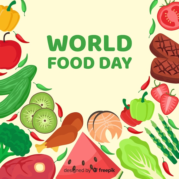 無料ベクター フラットなデザインの背景を持つ世界食糧日コンセプト