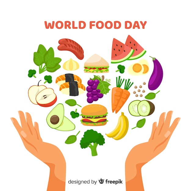 フラットなデザインの背景を持つ世界食糧日コンセプト