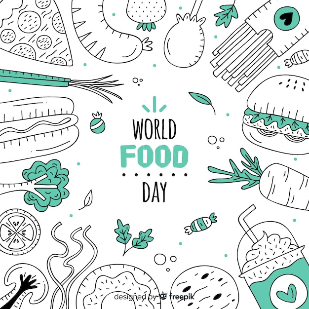 Free vector world food day concept with hand drawn background