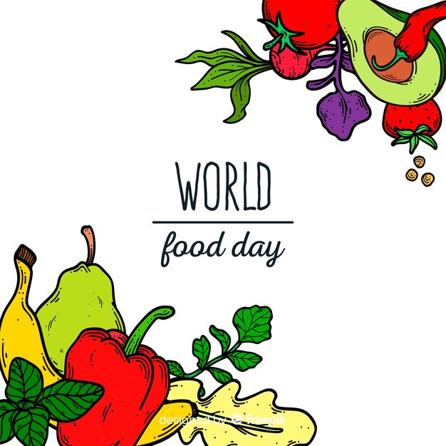 손으로 그린 배경으로 세계 음식의 날 개념