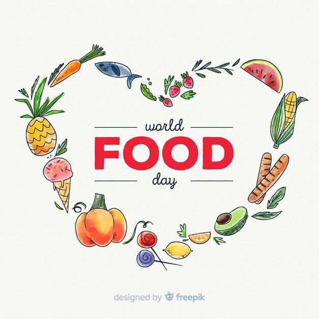 水彩画背景を持つ世界の食糧日コンセプト