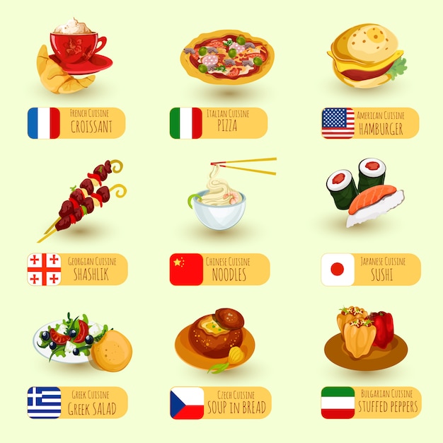 Бесплатное векторное изображение world food set