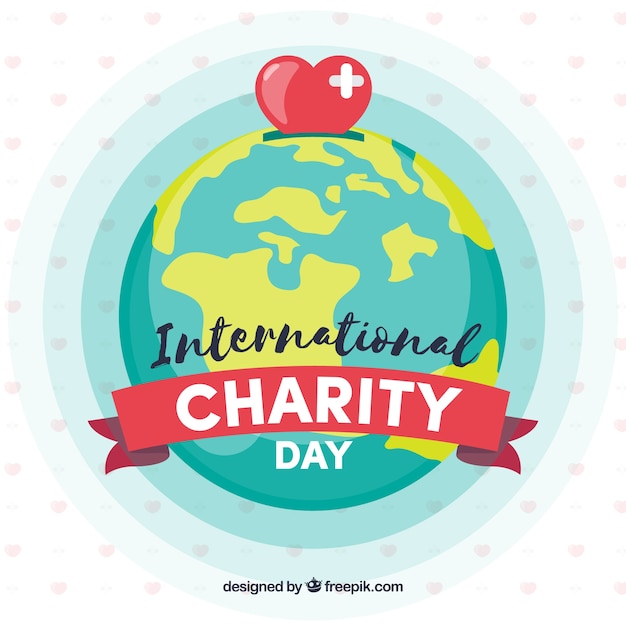 World globe, heart and charity day