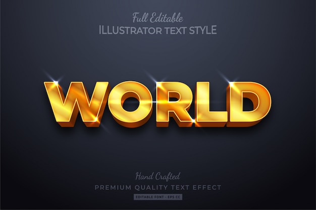 World gold editable  text style effect premium Premium Vector