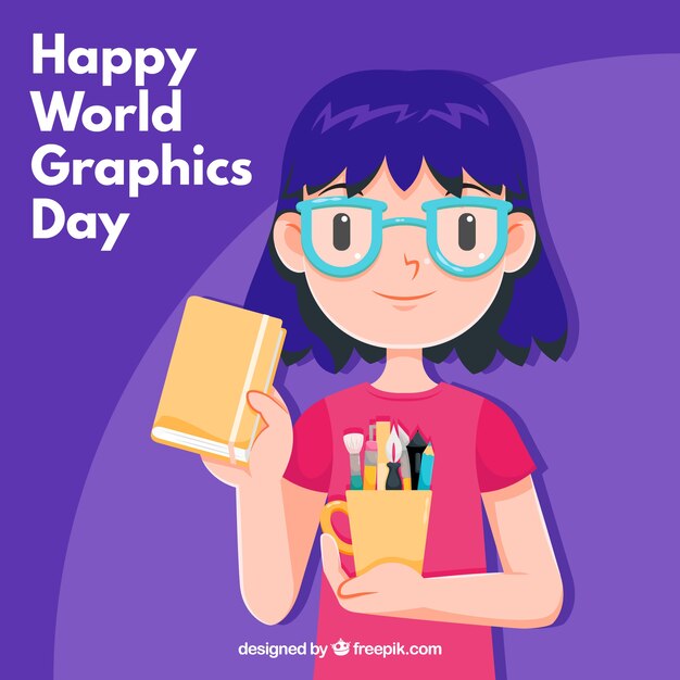 World graphic day design with girl