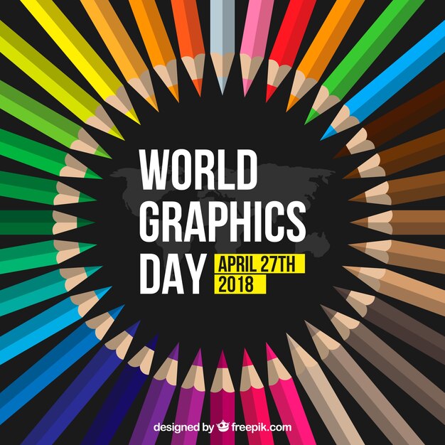 World graphics day background with colored pencil  