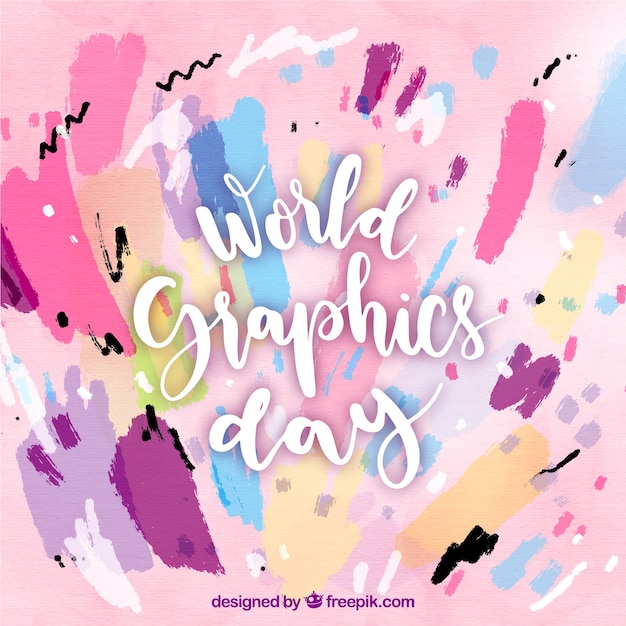 World graphics day background with painted shapes in watercolor style