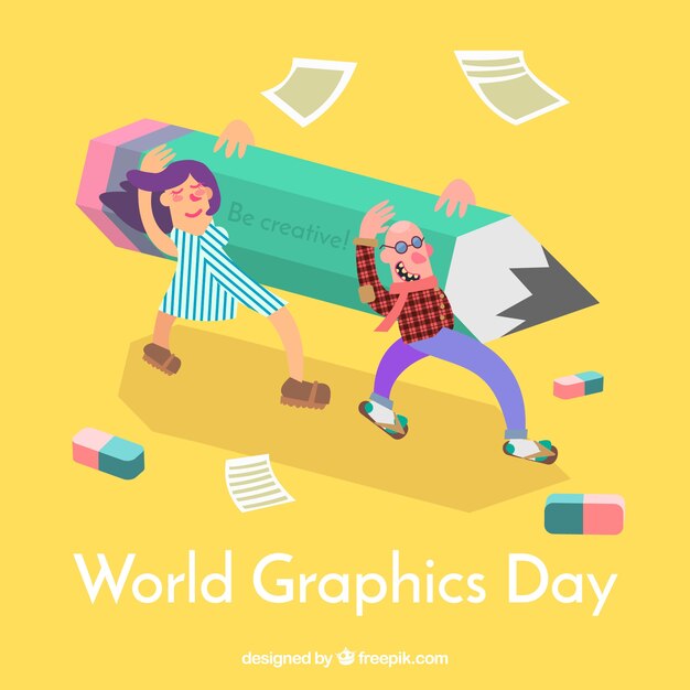 Всемирный день графического дня с людьми, держащими карандаш