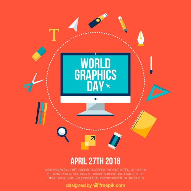 World graphics day background with working tools