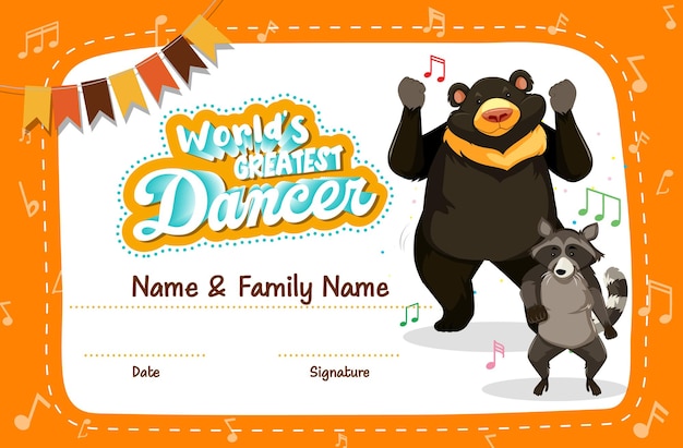 Free vector world greatest dancer certificate template