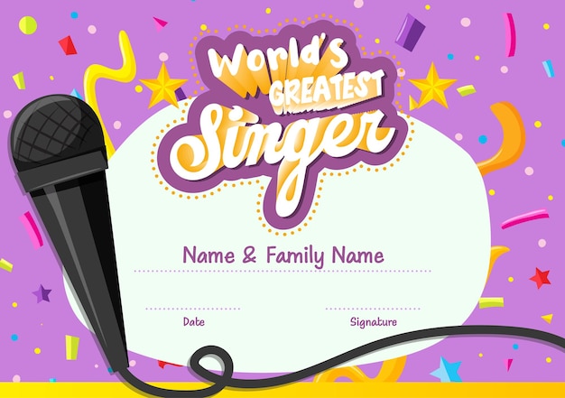 Free vector world greatest singer certificate template